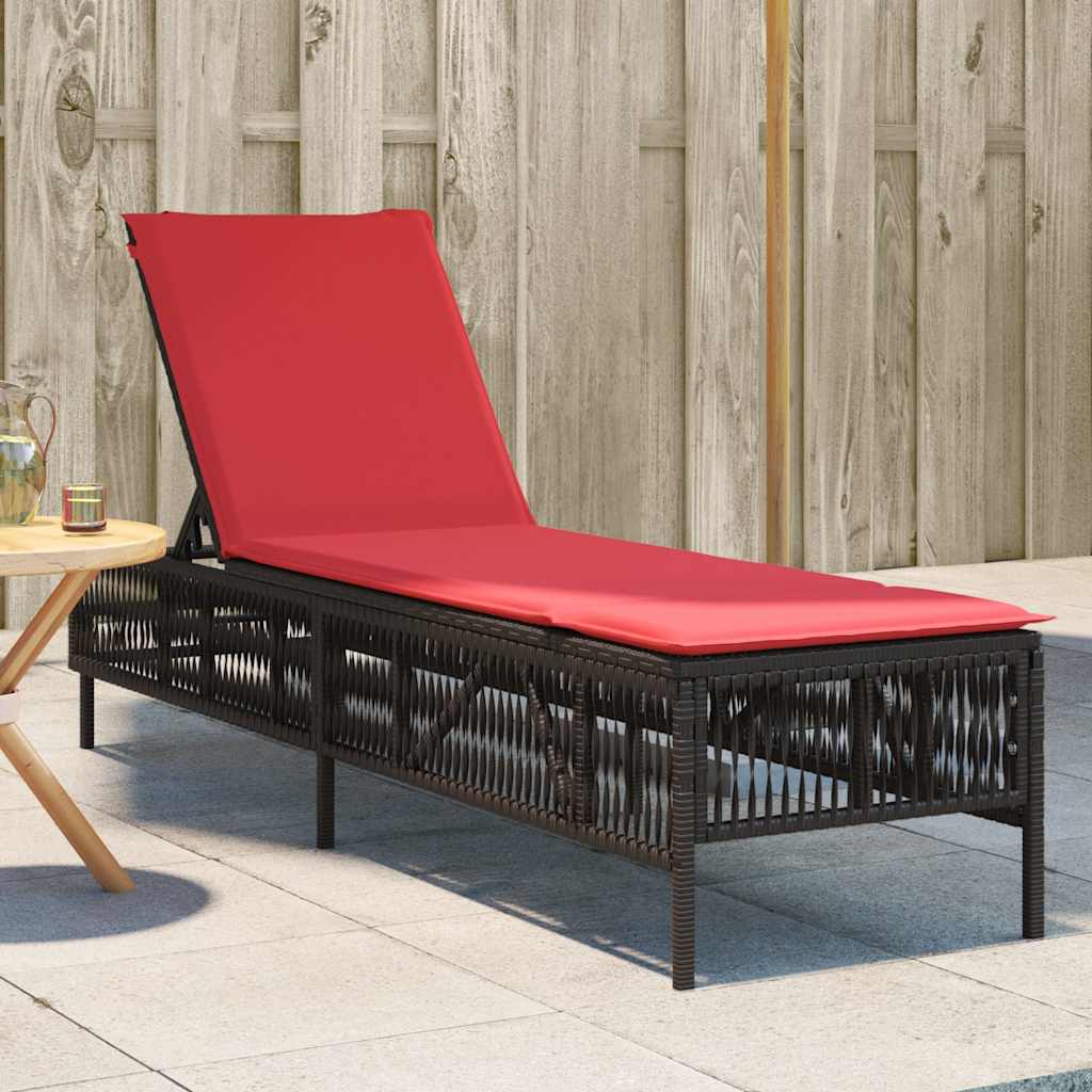 Sonnenliege mit Kissen Braun Poly Rattan