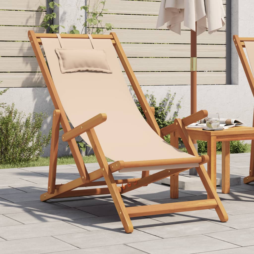 Klappstuhl Beige Massivholz Eukalyptus und Stoff