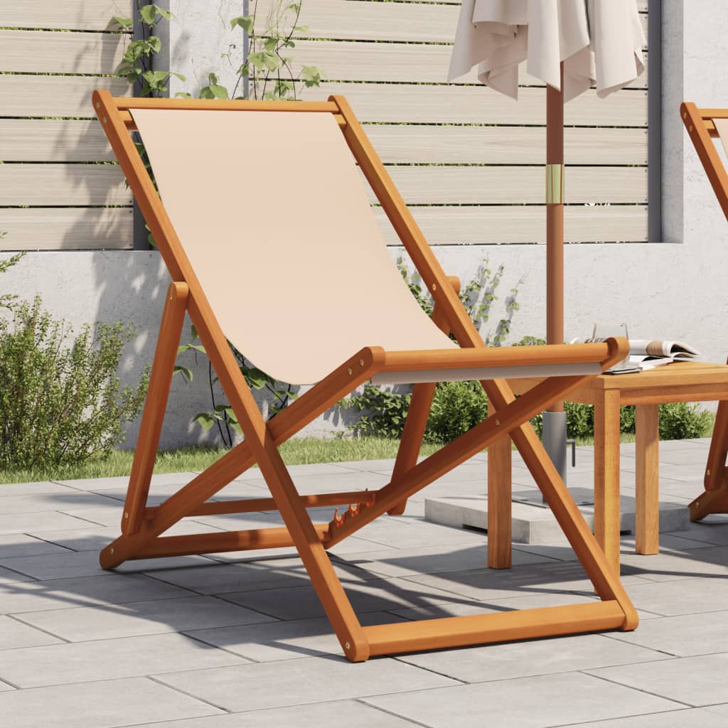 Klappstuhl Beige Massivholz Eukalyptus und Stoff