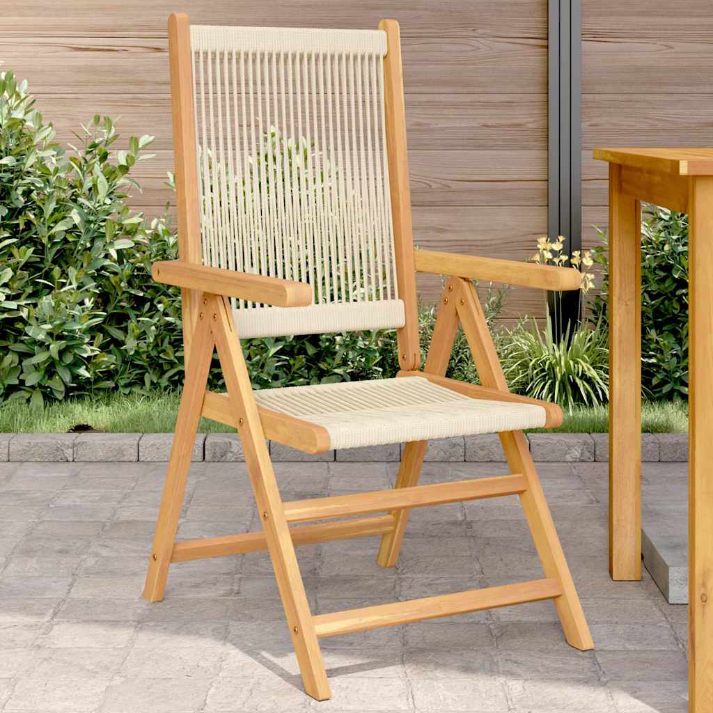 Klappstühle, 2 Stück, beige, Massivholz Akazie und Polypropylen