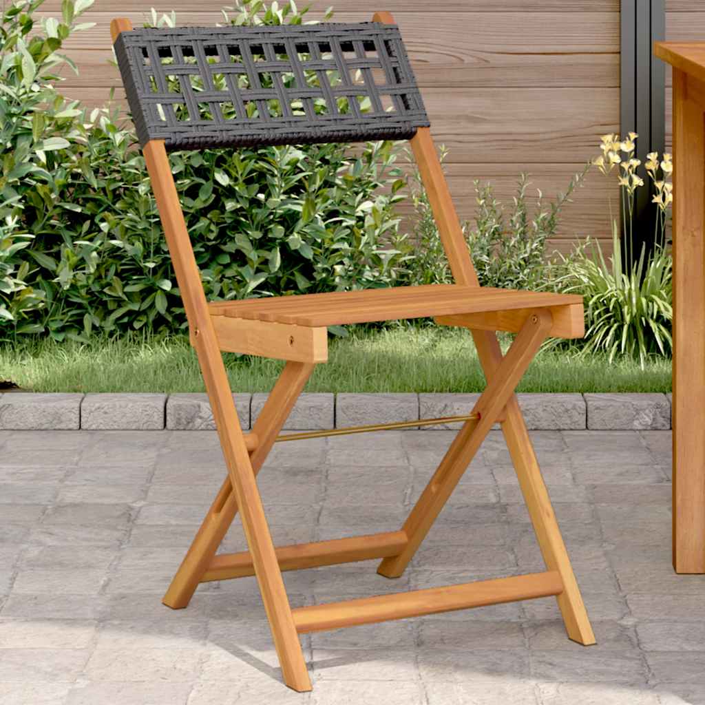 Klappstühle, 2 Stück, schwarz, Massivholz Akazie und Polyrattan