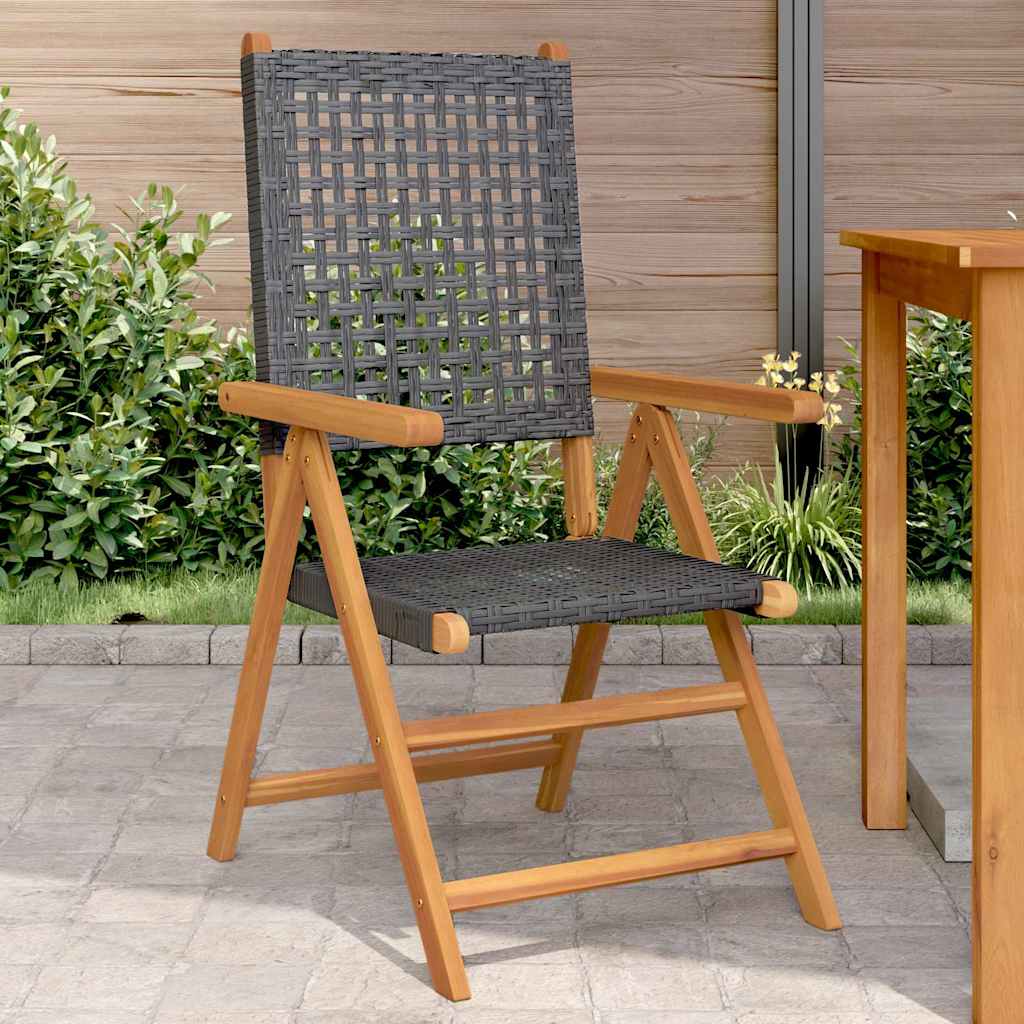 Klappstühle, 2 Stück, schwarz, Massivholz Akazie und Polyrattan