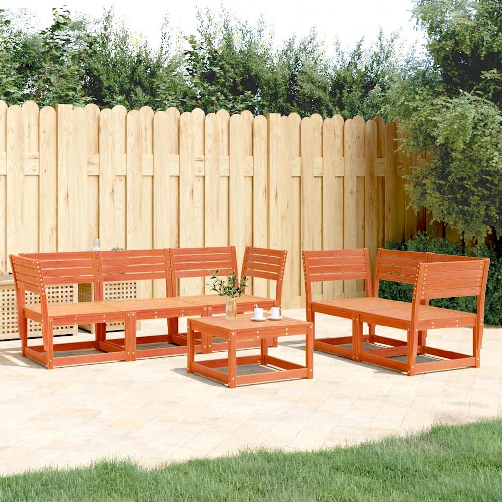 5-tlg. Garten-Sofagarnitur Wachsbraun Massivholz Kiefer