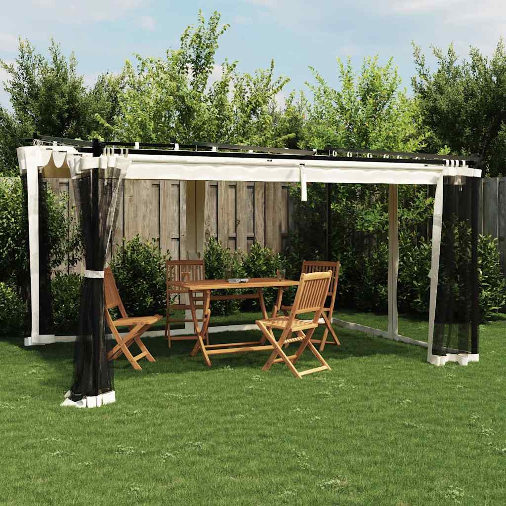 Pavillon mit Netzwänden Creme 4x3 m Stahl