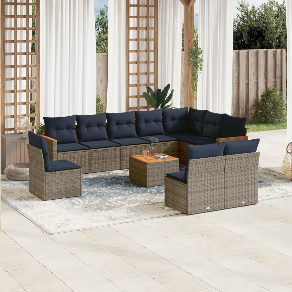 11-teiliges Gartensofa-Set mit Kissen, grau, Polyrattan