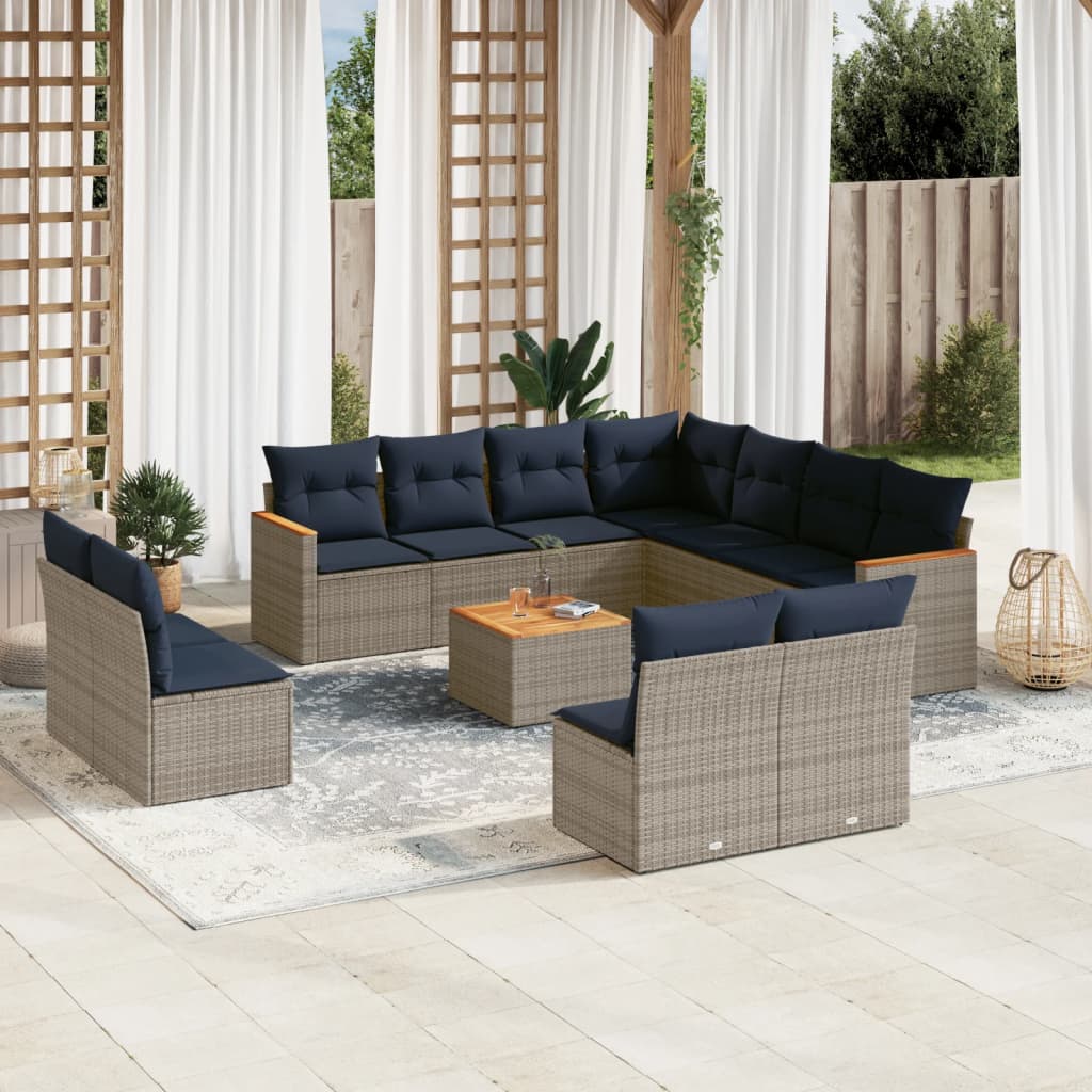 12-teiliges Gartensofa-Set mit Kissen, grau, Polyrattan