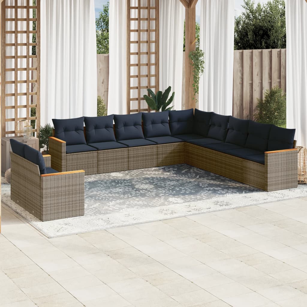 11-teiliges Gartensofa-Set mit Kissen, grau, Polyrattan