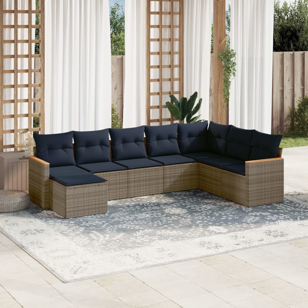 8-teiliges Gartensofa-Set mit Kissen, grau, Polyrattan