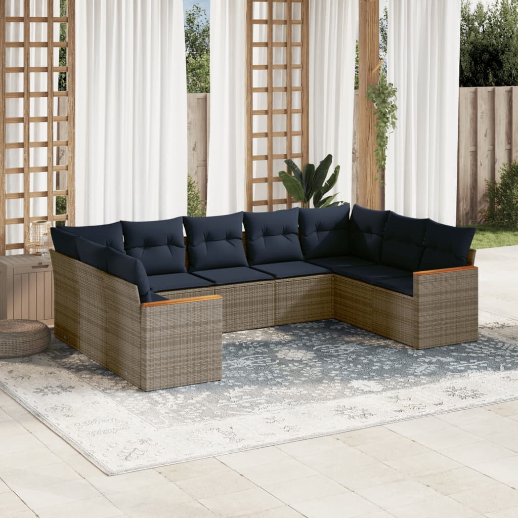 9-teiliges Gartensofa-Set mit Kissen, grau, Polyrattan