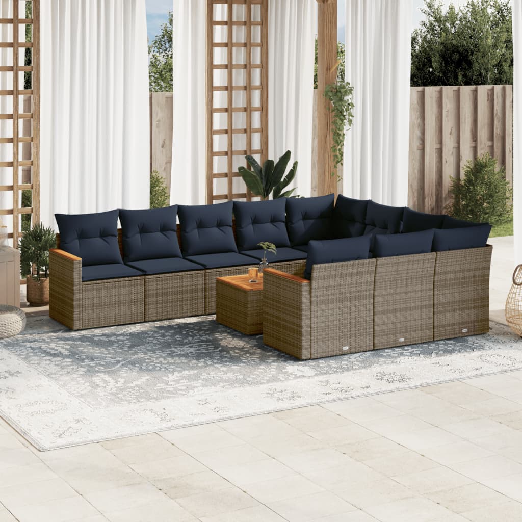 11-teiliges Gartensofa-Set mit Kissen, grau, Polyrattan