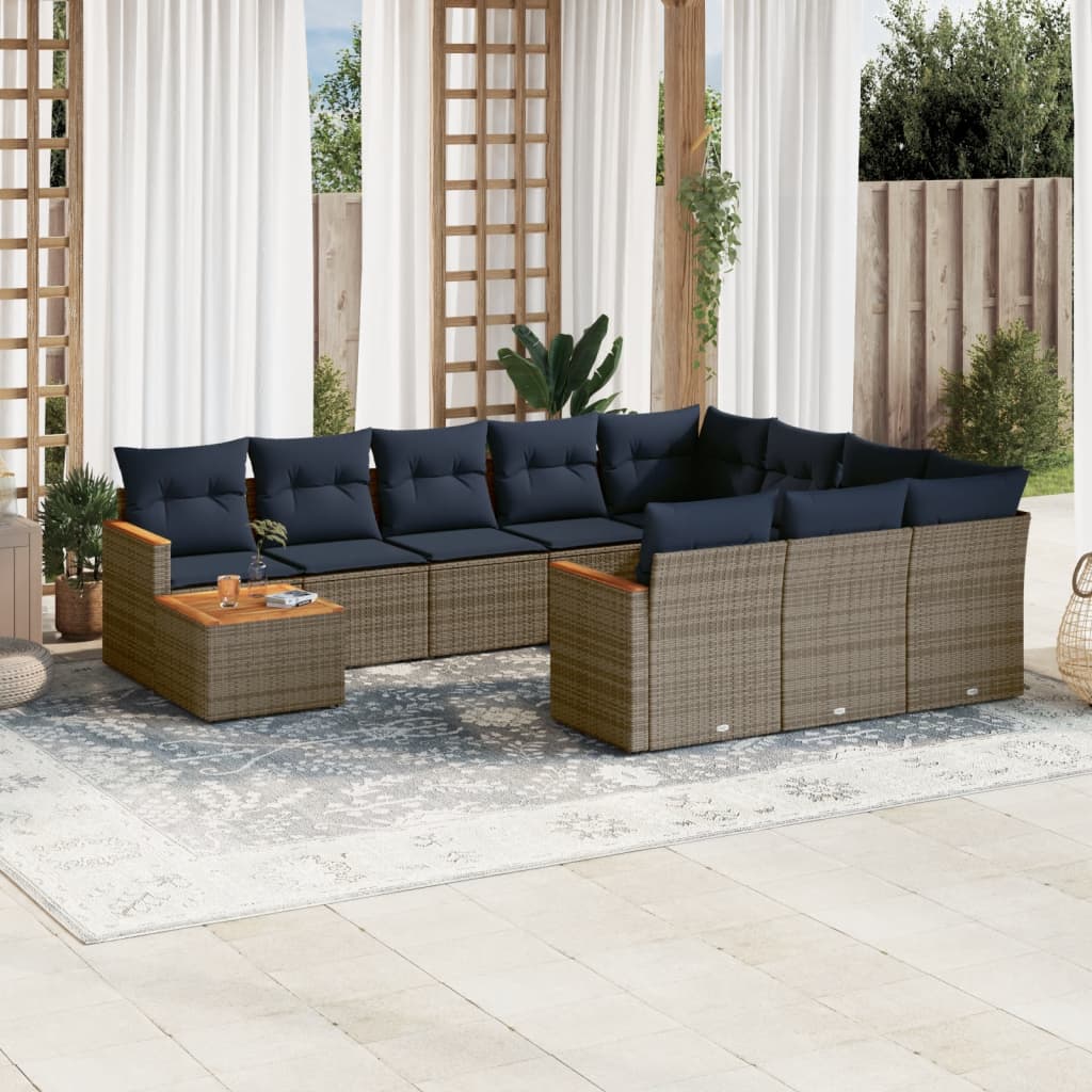 11-teiliges Gartensofa-Set mit Kissen, grau, Polyrattan