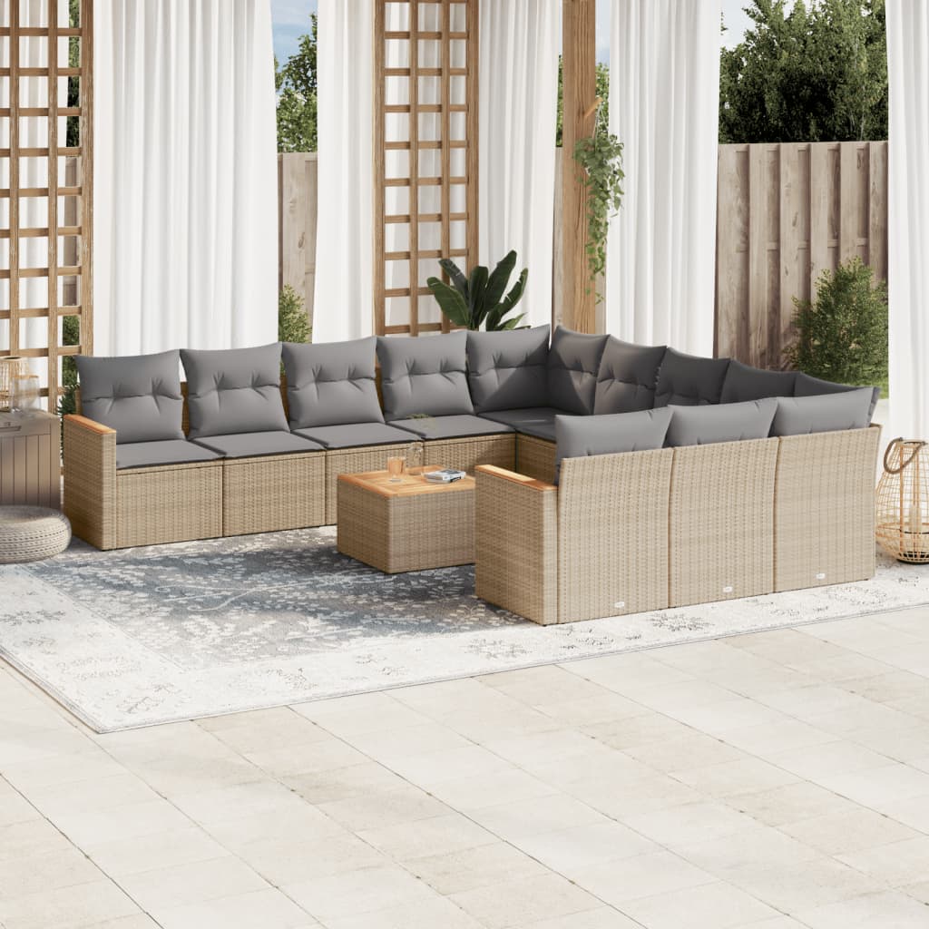 12-tlg. Garten-Sofagarnitur mit Kissen Beige-Mix Poly Rattan