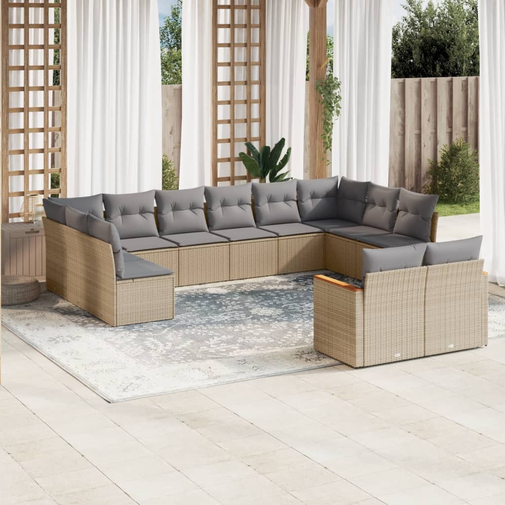 12-tlg. Garten-Sofagarnitur mit Kissen Beige-Mix Poly Rattan
