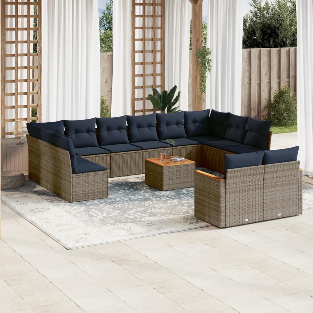 13-teiliges Gartensofa-Set mit Kissen, grau, Polyrattan