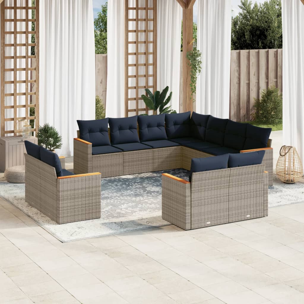 11-teiliges Gartensofa-Set mit Kissen, grau, Polyrattan