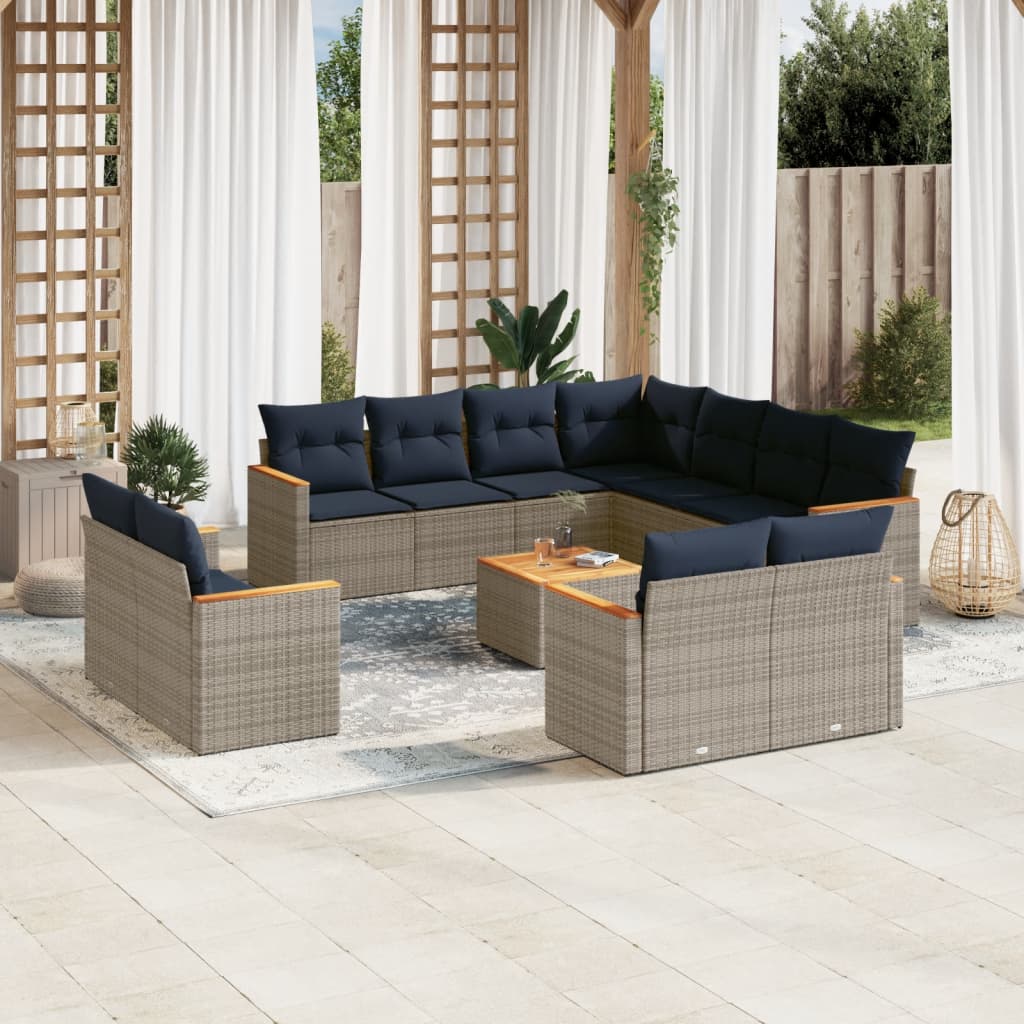 12-teiliges Gartensofa-Set mit Kissen, grau, Polyrattan