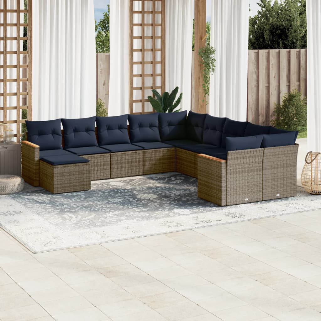 11-teiliges Gartensofa-Set mit Kissen, grau, Polyrattan