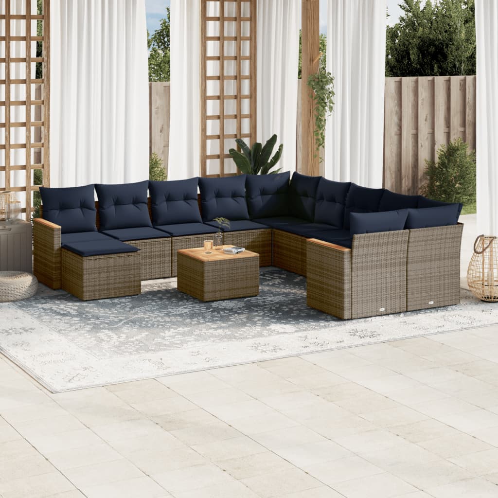 12-teiliges Gartensofa-Set mit Kissen, grau, Polyrattan