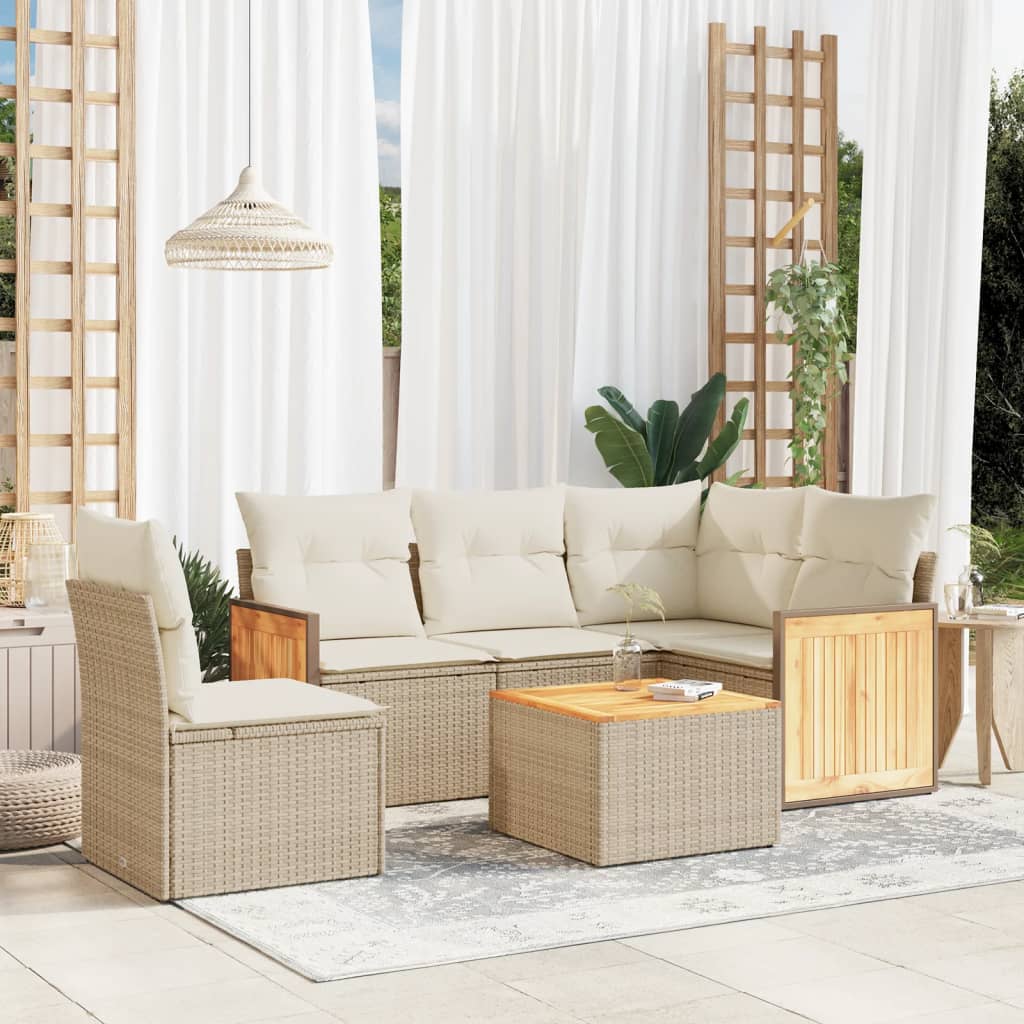 6-tlg. Garten-Sofagarnitur mit Kissen Beige Poly Rattan