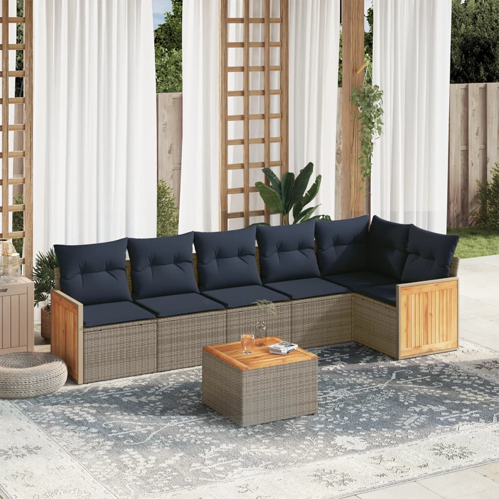 7-teiliges Gartensofa-Set mit Kissen, grau, Polyrattan
