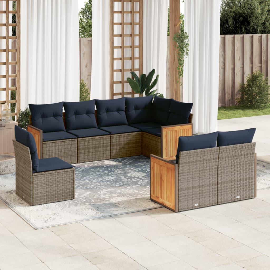 8-teiliges Gartensofa-Set mit Kissen, grau, Polyrattan