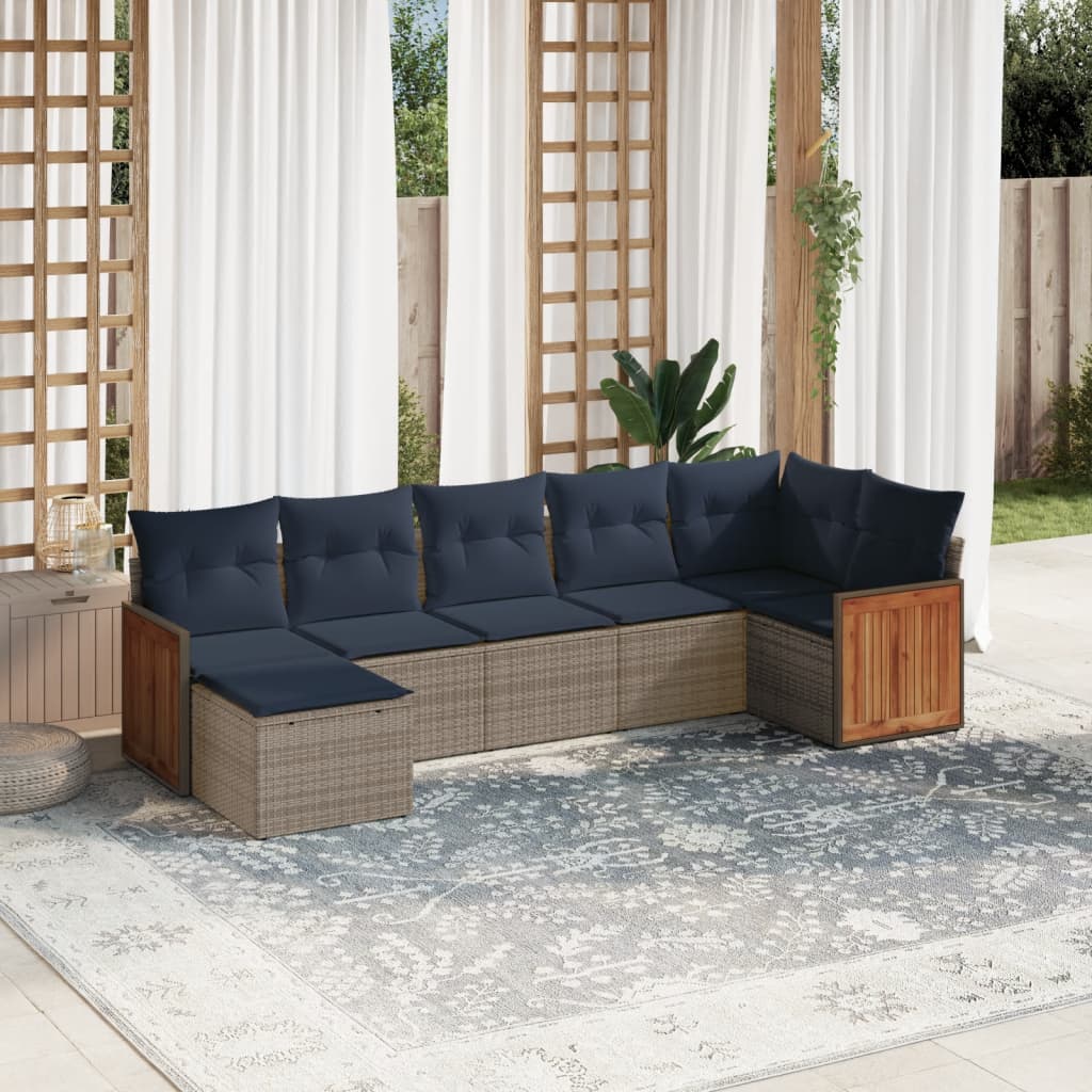 7-teiliges Gartensofa-Set mit Kissen, grau, Polyrattan