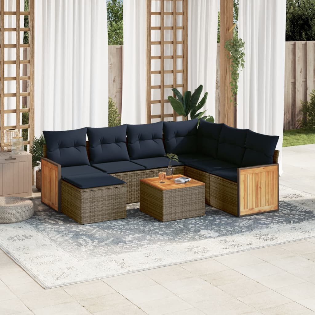 8-teiliges Gartensofa-Set mit Kissen, grau, Polyrattan