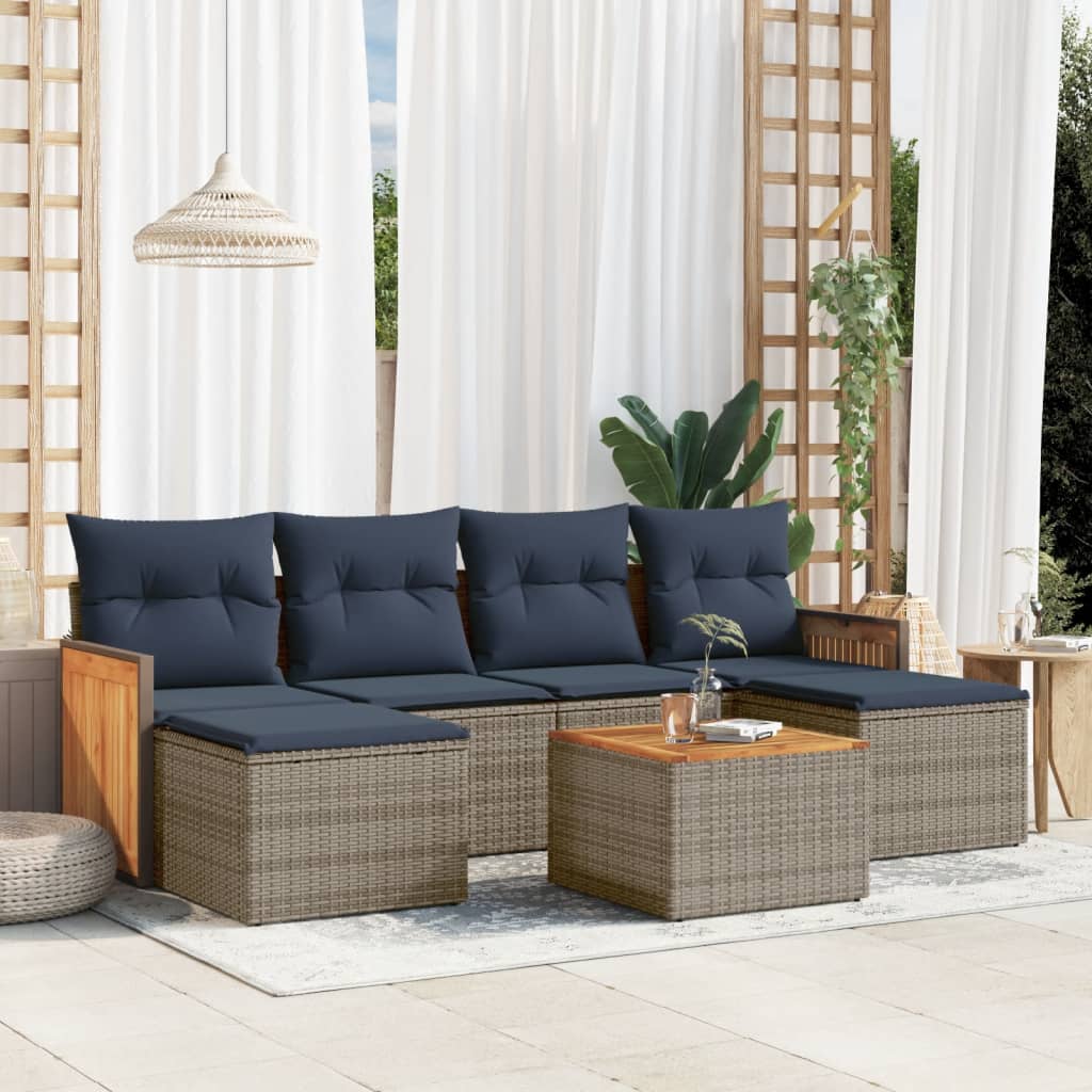 7-teiliges Gartensofa-Set mit Kissen, grau, Polyrattan