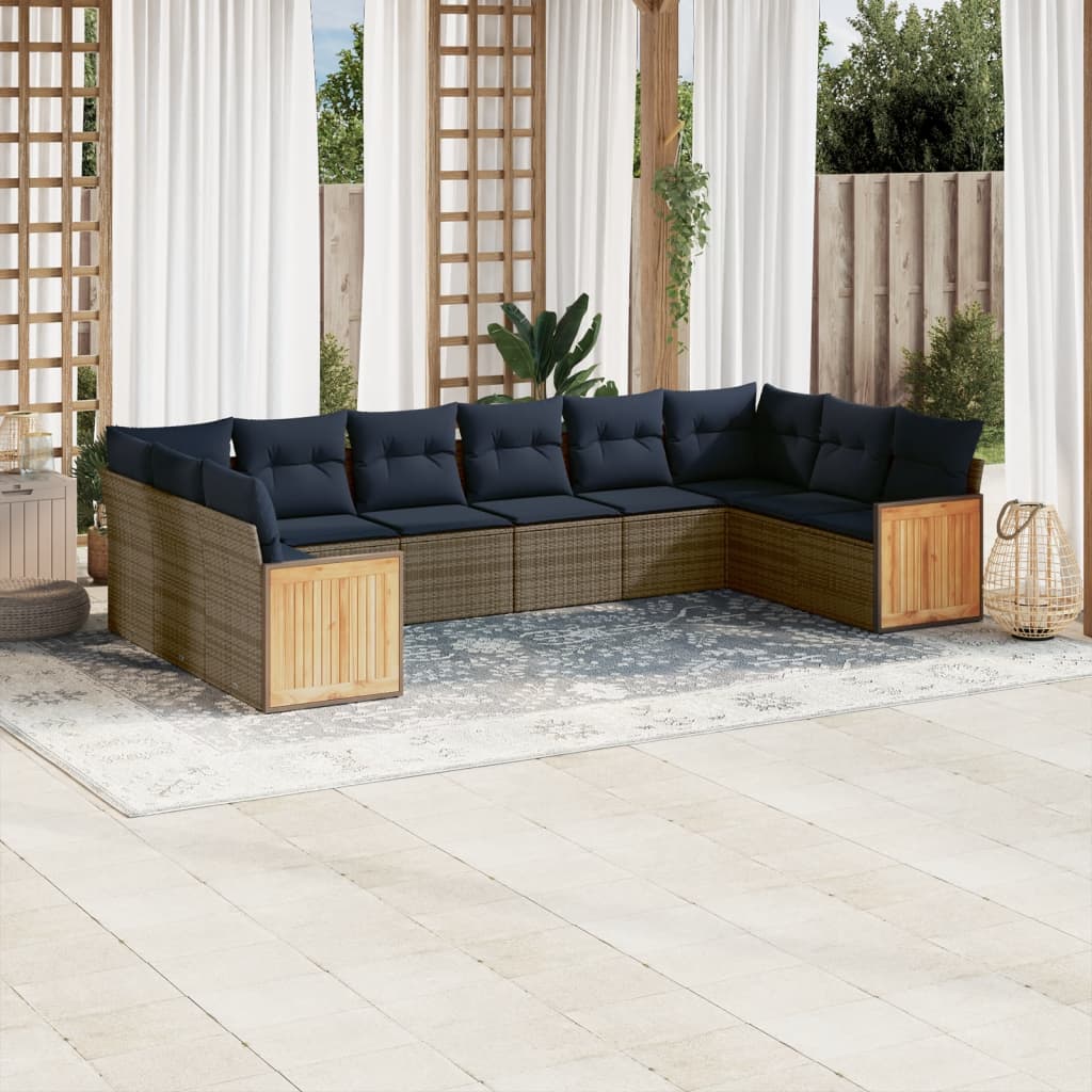 10-teiliges Gartensofa-Set mit Kissen, grau, Polyrattan