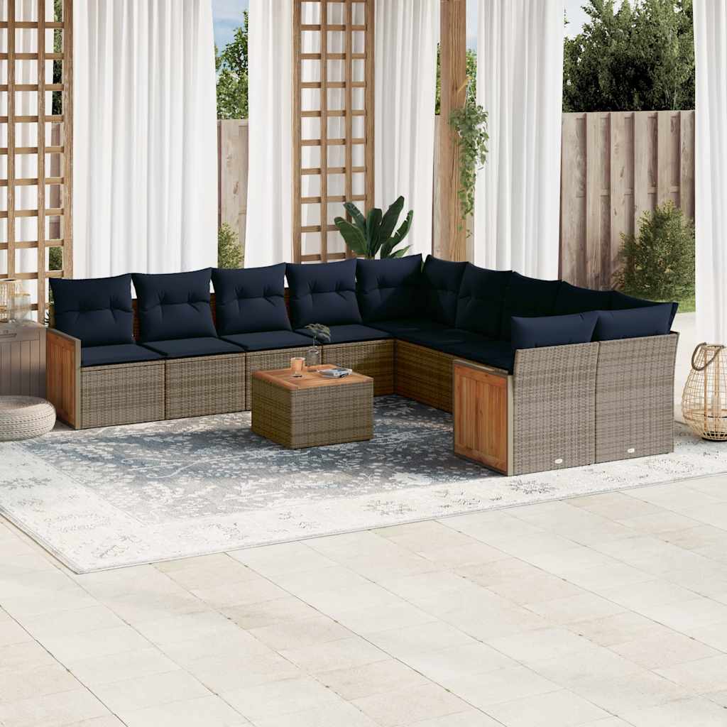 11-teiliges Gartensofa-Set mit Kissen, grau, Polyrattan