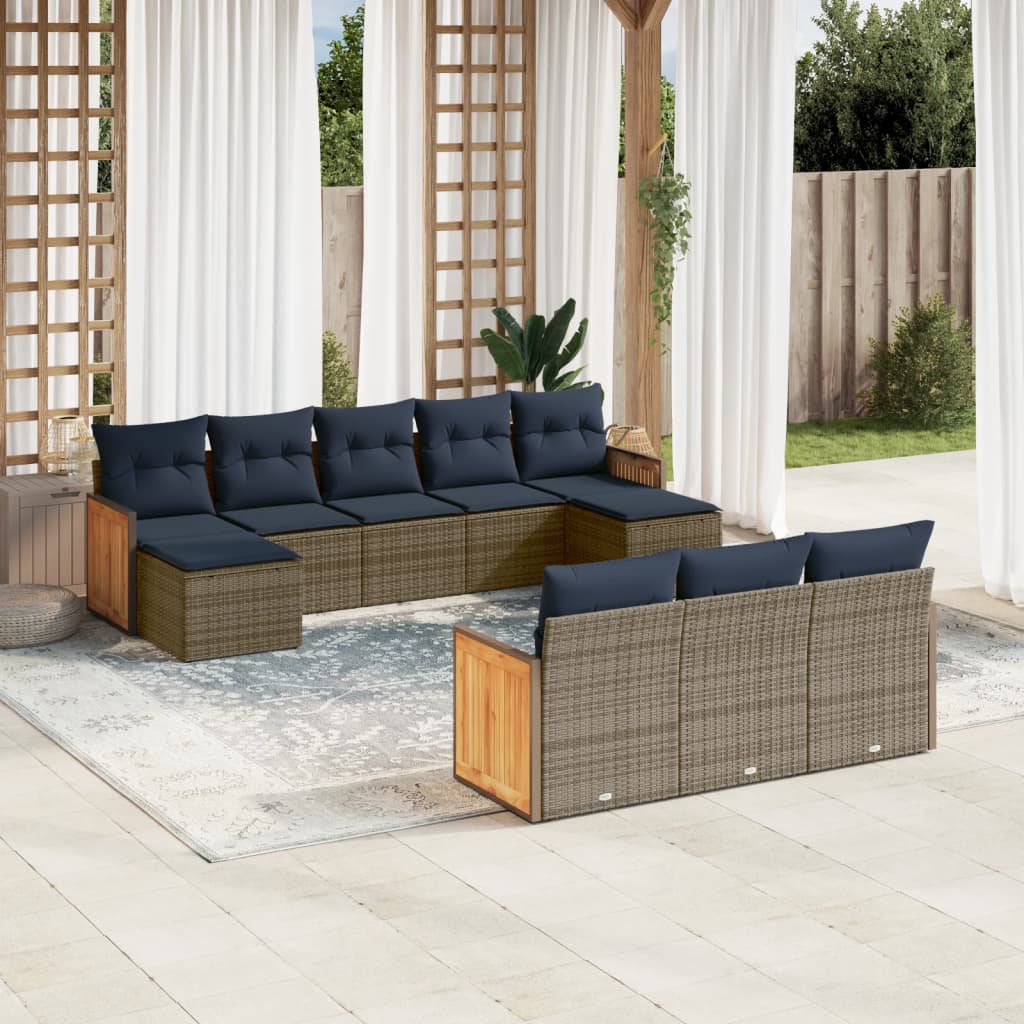 10-teiliges Gartensofa-Set mit Kissen, grau, Polyrattan