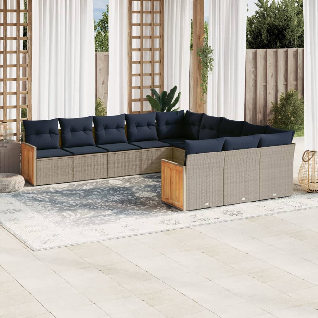 11-teiliges Gartensofa-Set mit Kissen, grau, Polyrattan