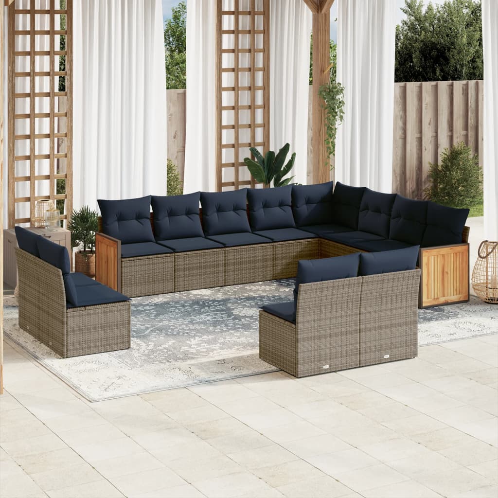 12-teiliges Gartensofa-Set mit Kissen, grau, Polyrattan