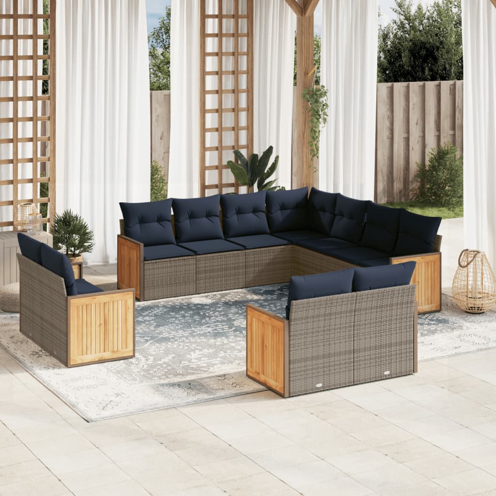 11-teiliges Gartensofa-Set mit Kissen, grau, Polyrattan