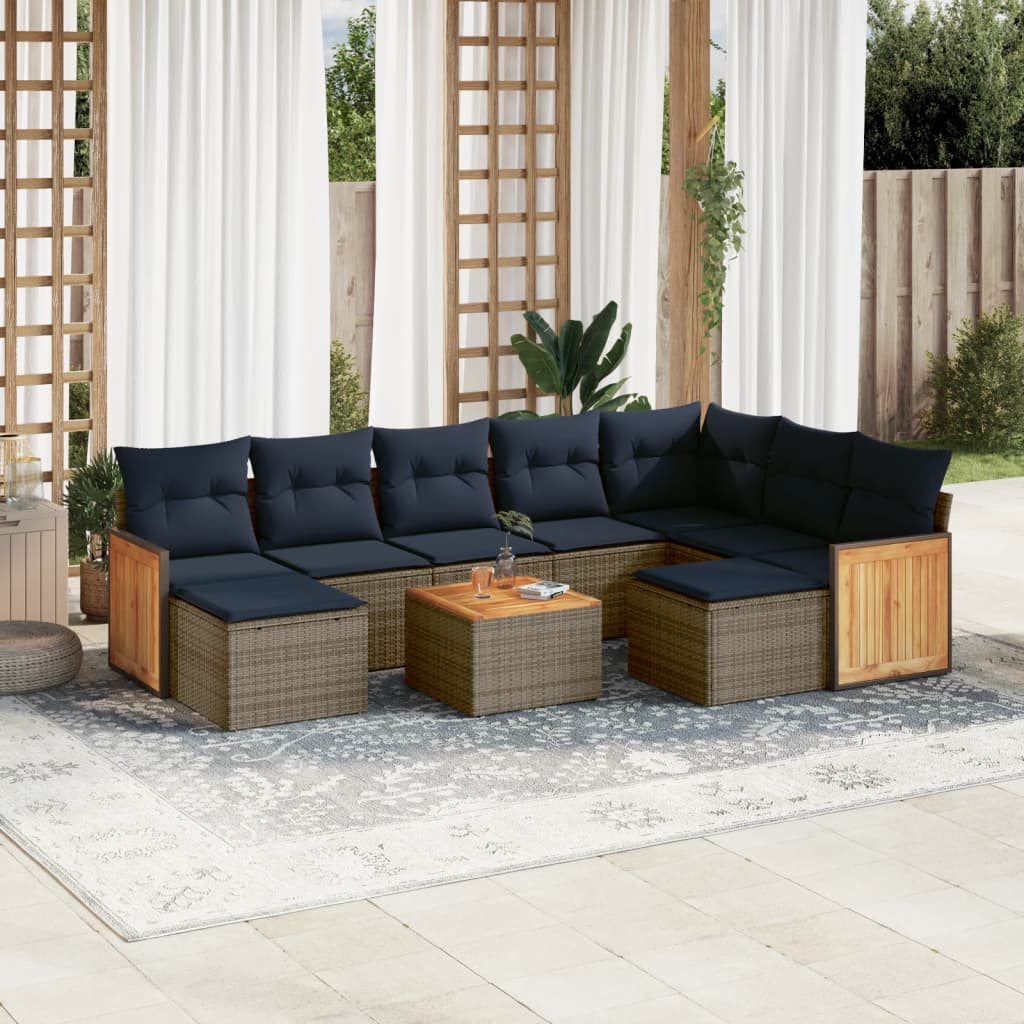 10-teiliges Gartensofa-Set mit Kissen, grau, Polyrattan