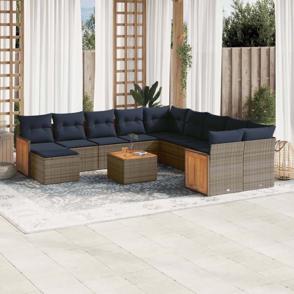 12-teiliges Gartensofa-Set mit Kissen, grau, Polyrattan