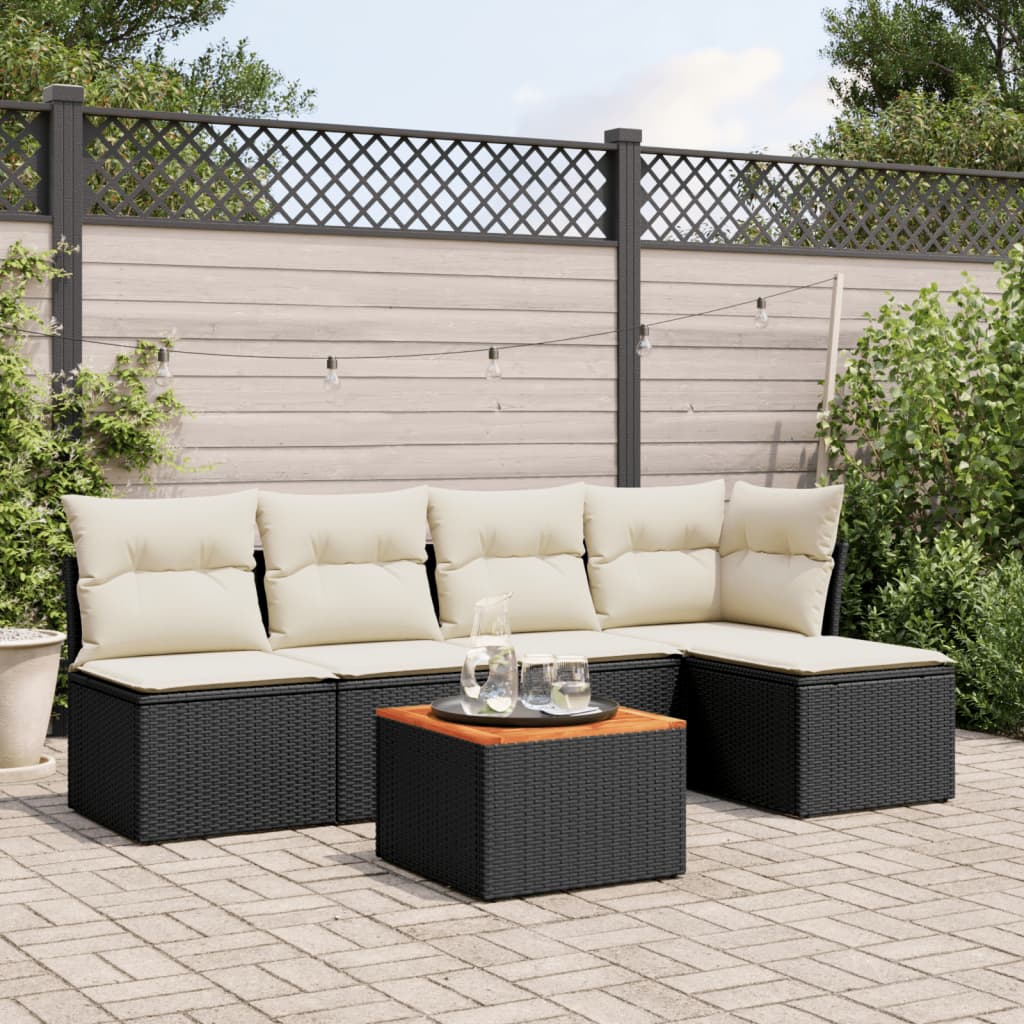 6-tlg. Garten-Sofagarnitur mit Kissen Schwarz Poly Rattan