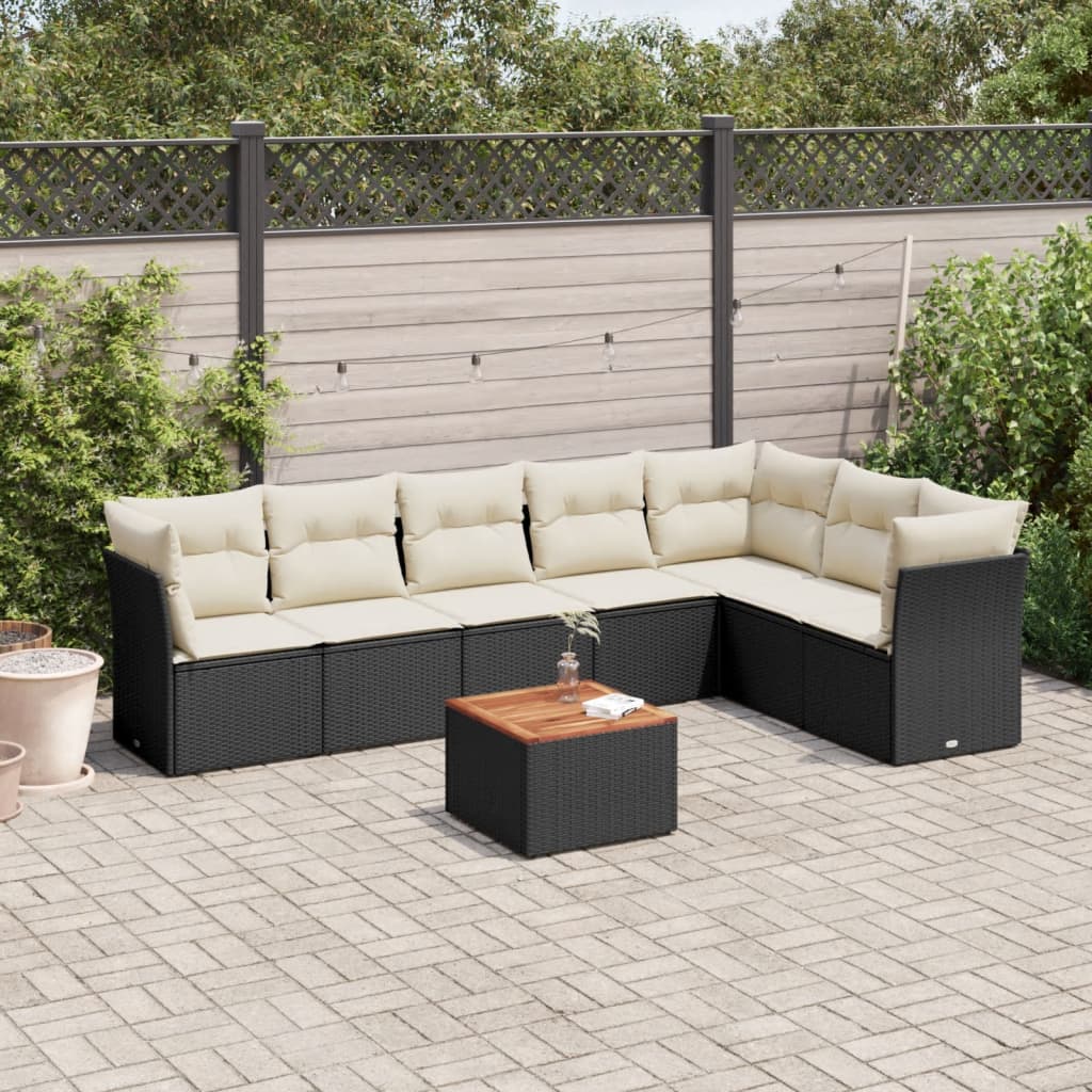 8-tlg. Garten-Sofagarnitur mit Kissen Schwarz Poly Rattan