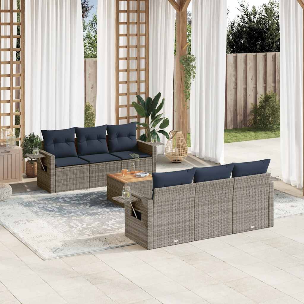 7-teiliges Gartensofa-Set mit Kissen, grau, Polyrattan