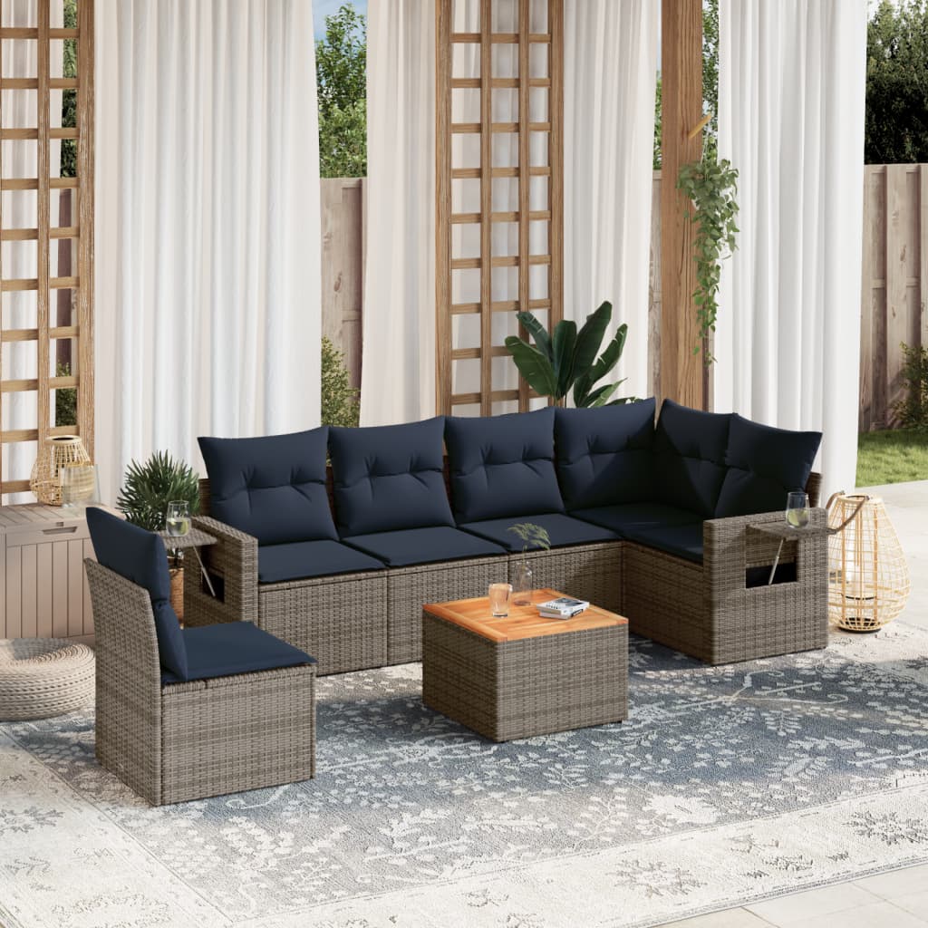7-teiliges Gartensofa-Set mit Kissen, grau, Polyrattan