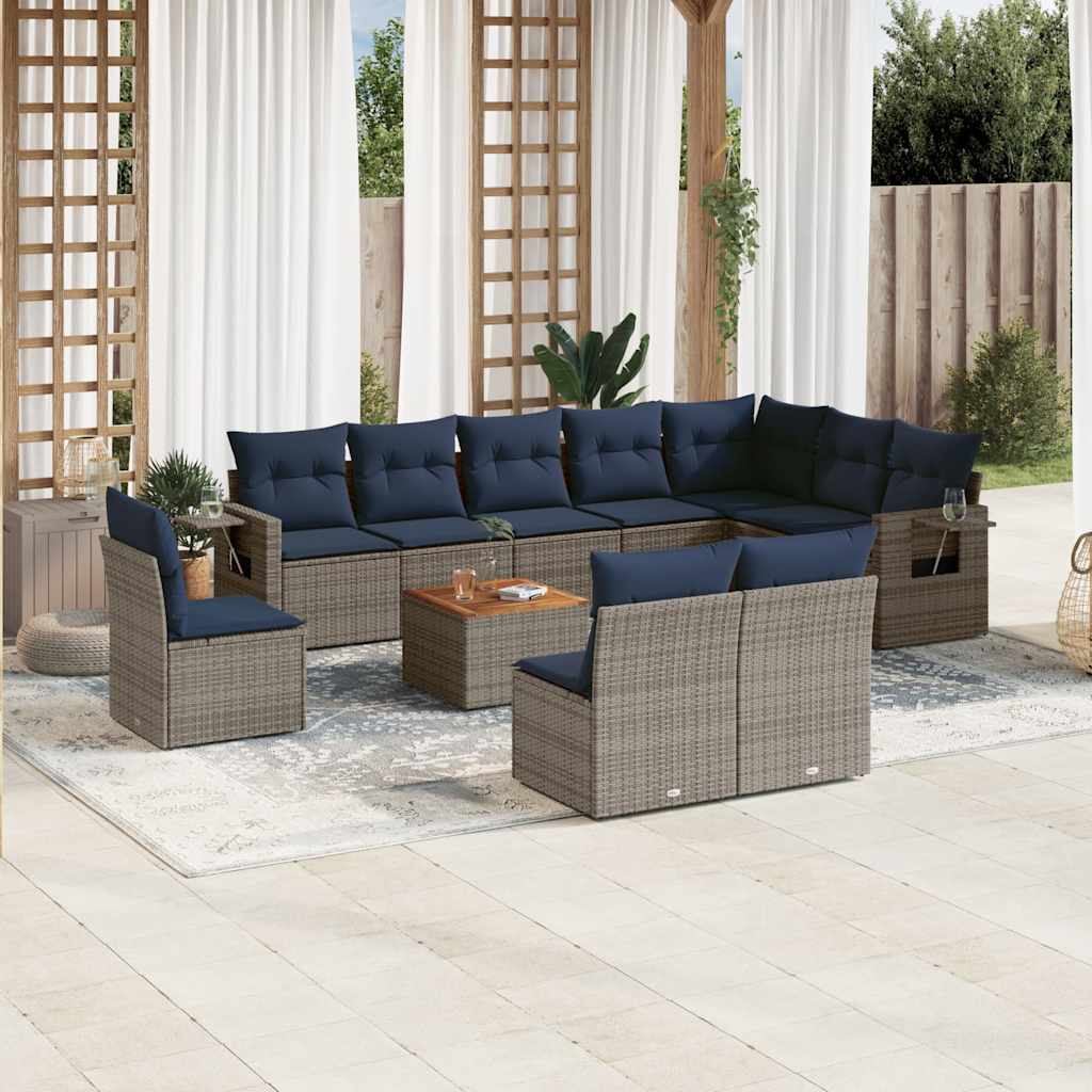 11-teiliges Gartensofa-Set mit Kissen, grau, Polyrattan