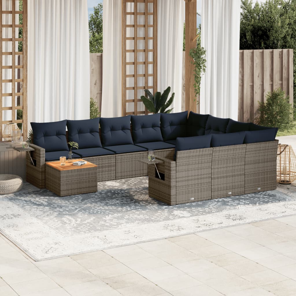 11-teiliges Gartensofa-Set mit Kissen, grau, Polyrattan