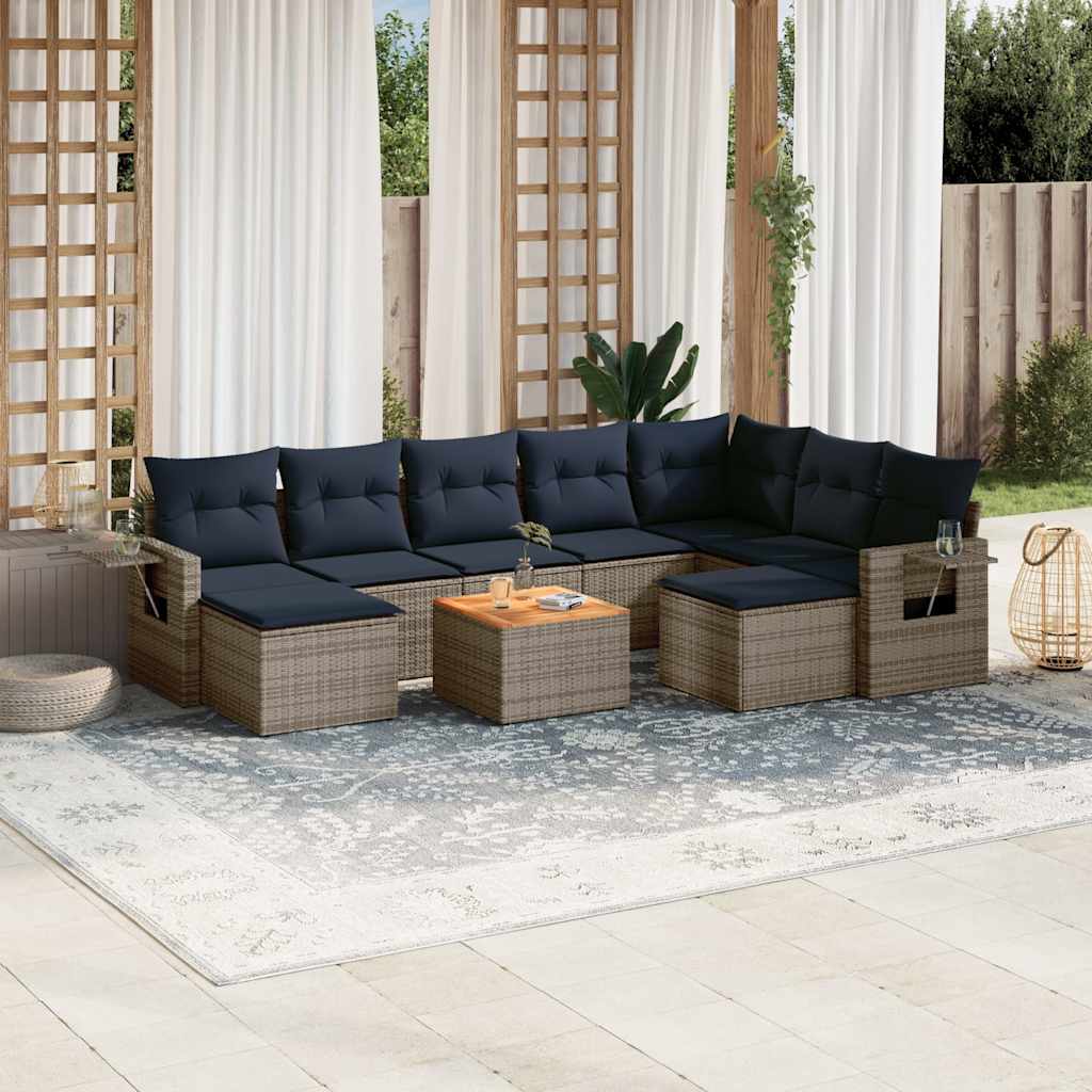 10-teiliges Gartensofa-Set mit Kissen, grau, Polyrattan