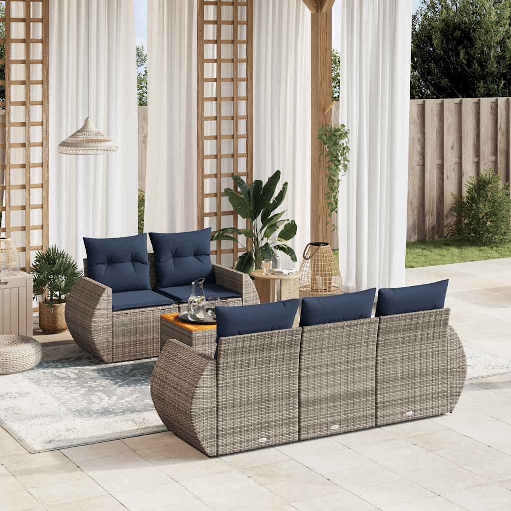 6-teiliges Gartensofa-Set mit Kissen, grau, Polyrattan