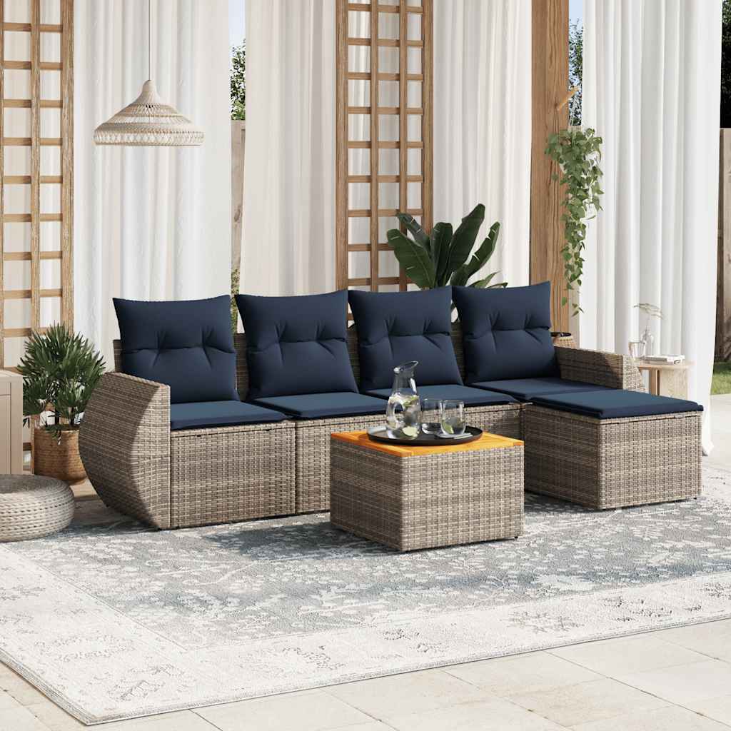 6-teiliges Gartensofa-Set mit Kissen, grau, Polyrattan