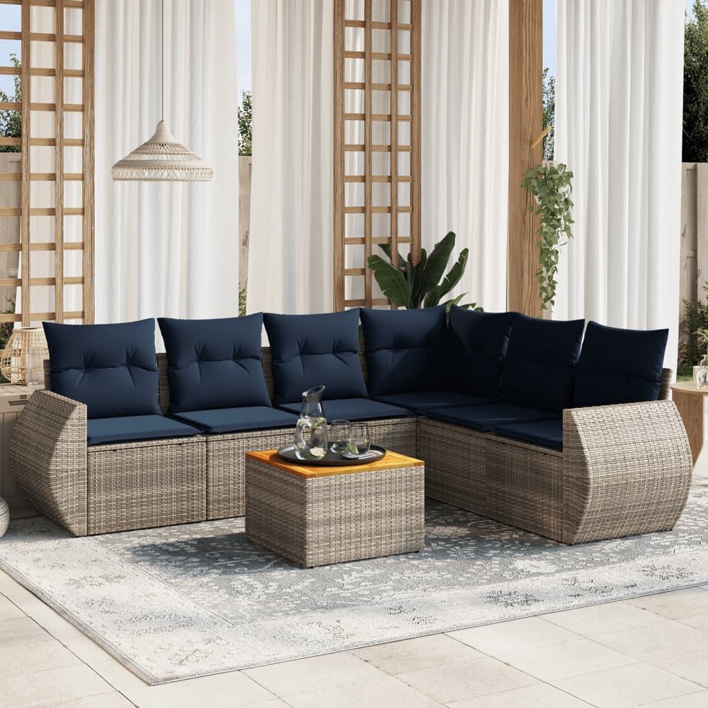 7-teiliges Gartensofa-Set mit Kissen, grau, Polyrattan