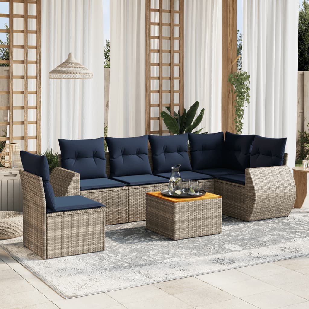 7-teiliges Gartensofa-Set mit Kissen, grau, Polyrattan