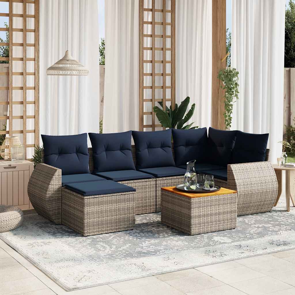 7-teiliges Gartensofa-Set mit Kissen, grau, Polyrattan