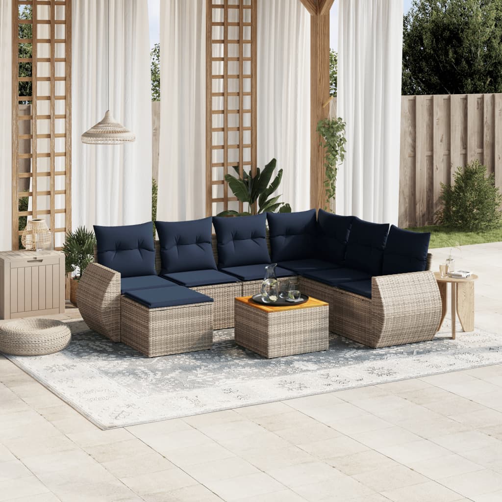 8-teiliges Gartensofa-Set mit Kissen, grau, Polyrattan