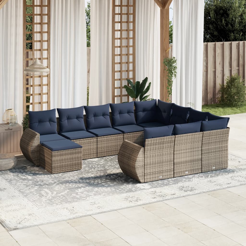11-teiliges Gartensofa-Set mit Kissen, grau, Polyrattan